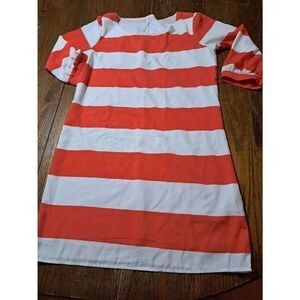 Small My Story Red White Striped Round Neck Lined Dress 3/4 Sleeve